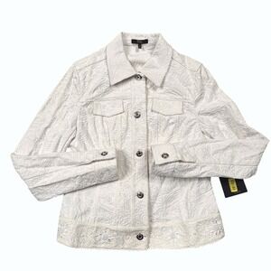 NWT Reba Off-White Textured Floral Embroidered Button Up Jacket Size Small‎